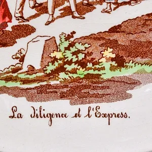 Антикварная Тарелка «Почтовый дилижанс - экспресс», Фаянс Sarreguemines, Франция конец XIX века.