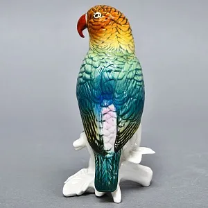 Птица - Попугай - Фарфоровая статуэтка «Зелёный Попугайчик», Карл Энс / Karl Ens,  Германия, 50-е годы ХХ века.