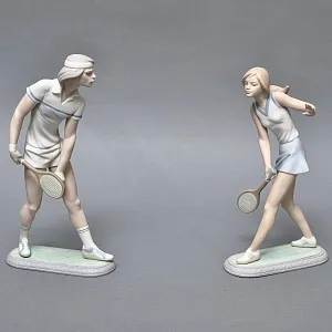 Парные Фарфоровые статуэтки «Теннисистка и Теннисист», Lladro Испания, 1982 - 1987 годы. 
