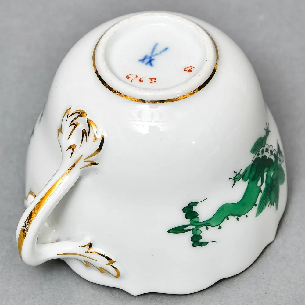 Классическая Фарфоровая Кофейная пара «Зеленый Дракон», MEISSEN Германия, середина ХХ века. 