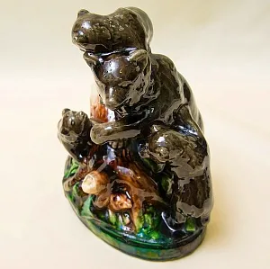 Редкость! Керамическая Статуэтка «Медвежья Семья» КСФ Львов, CCCР 50 -е годы ХХ века.