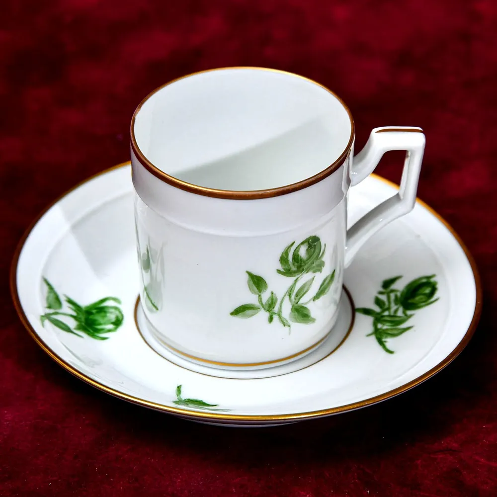 Редкость! Коллекционная Кофейная Пара «Зелёные Цветы», фарфор FURSTENBERG, Германия.