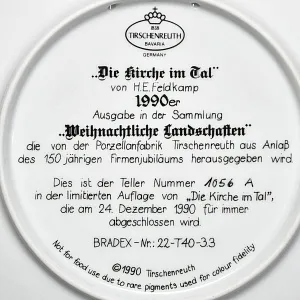 Коллекционная Фарфоровая тарелка «Церковь в долине», Tirschenreuth Германия - 1990 год. 
