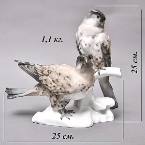 Антикварная Фарфоровая статуэтка «Пара Птиц - Серый Лунь», Karl Ens Германия, 1900 -1919 годы.