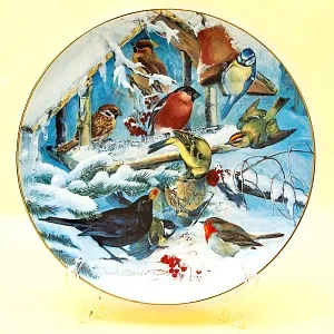Большое Коллекционное Блюдо - Тарелка «Птицы зимой», Фарфор Hutschenreuther, Германия.