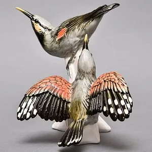 Пара Птиц - Фарфоровая Статуэтка «Свиристели» Н -19 см., Karl Ens, Германия - первая половина ХХ века.