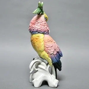 Большая Фарфоровая Статуэтка Птицы «Розовый Какаду» Н-36 см., Karl Ens Германия, первая половина ХХ века.