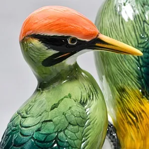 Большая Фарфоровая Статуэтка «Пара птиц - Зелёный Дятел», Карл Энс / Karl Ens, Германия.