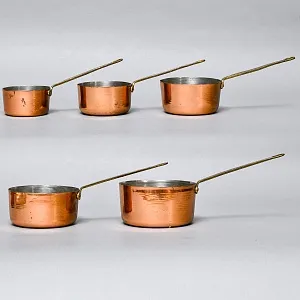 Винтажный Набор - 5-ть Медных Ковшиков - Сотейников разных размеров, Франция - 70 -е годы ХХ века.