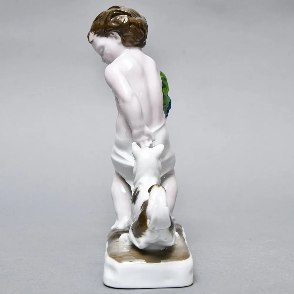 Редкая! Фарфоровая статуэтка «Мальчик с виноградом и собака», ROSENTHAL Германия, первая половина ХХ века. 