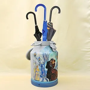 Авторская Картина на Винтажном Бидоне «Паровоз, Перрон и Любовь» - «Зонтичница» или Ёмкость - для хранения зонтов и тростей .