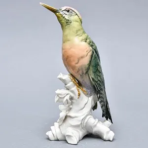 Птица - Фарфоровая статуэтка «Зелёный дятел», Карл Энс / Karl Ens, Германия, 30-е годы ХХ века.