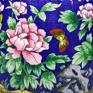 Редкость! Большая Ваза «Древовидные Пионы и Птица», техника «Клуазоне» Н -39 см., Китай 50 -е годы ХХ века.