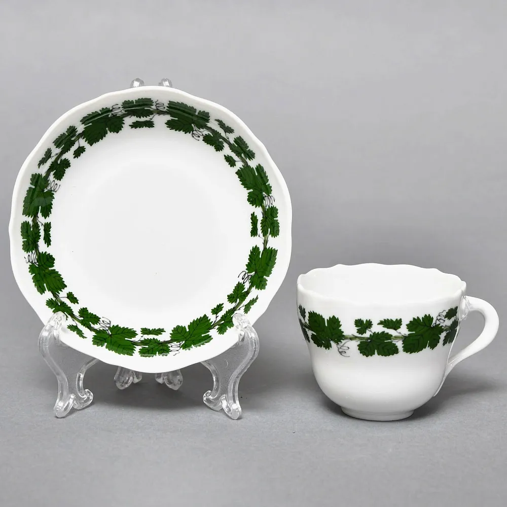 Классическая Фарфоровая Кофейная пара «Виноградные листья», MEISSEN Германия.