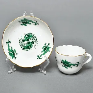Классическая Фарфоровая Кофейная пара «Зеленый Дракон», MEISSEN Германия, середина ХХ века. 