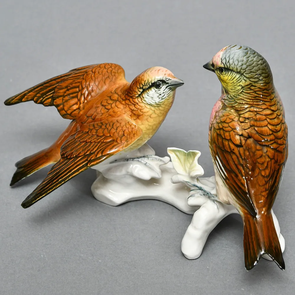 Пара Птиц - Фарфоровая Статуэтка «Чечётки», Karl Ens, Германия - середина ХХ века.