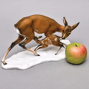 Редкая! Большая Фарфоровая статуэтка «Олениха с олененком», ROSENTHAL Германия, 70 гг.  