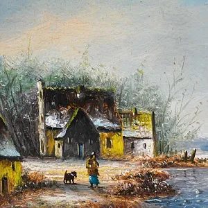 Картина - Пейзаж «Зима - Лёд на реке», Доска, масло, Голландия середина ХХ века.