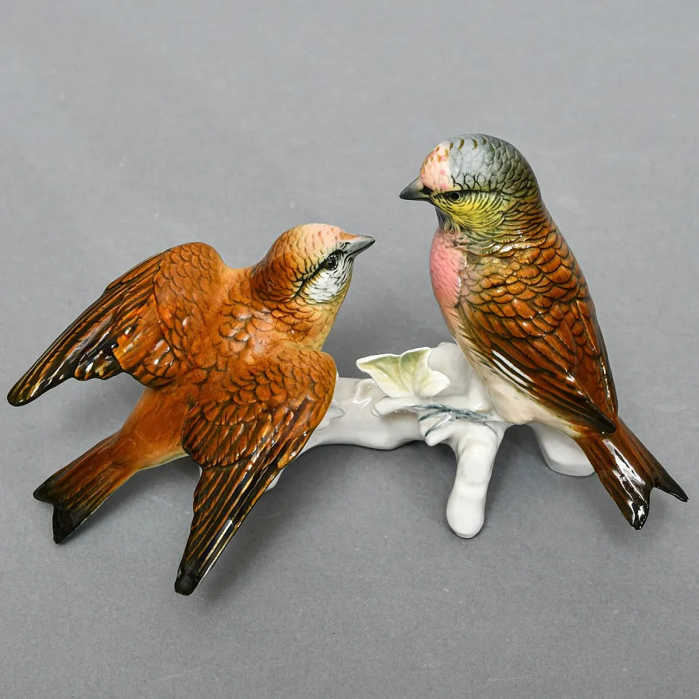 Пара Птиц - Фарфоровая Статуэтка «Чечётки», Karl Ens, Германия - середина ХХ века.