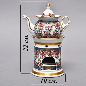 Антикварный Заварочный Чайник на подставке «Цветочная симфония», Франция - первая половина ХХ века. 