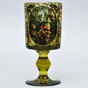 Антикварный Стеклянный Бокал - Кубок для Вина «Дама и её юный Кавалер», Германия конец XIX века. 