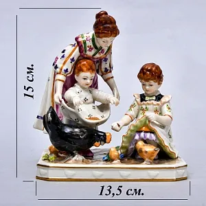 Редкость! Антикварная Фарфоровая Статуэтка «КОРМЛЕНИЕ КУР», Aсkermann & Fritze Германия.