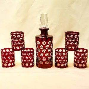 Набор для Виски Графин и Стаканы «Таüsend Aügen» Цветной Хрусталь, WMF Crystal Cabinet Германия.