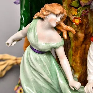 Редкость! Фарфоровая Настольная Электрическая Лампа «ХОРОВОД», Литофания, PLAUE Германия.