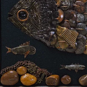 Настенное Коллекционное Панно - Картина «Рыбки», Россия конец XIX - начало ХХ века.