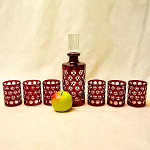 Набор для Виски Графин и Стаканы «Таüsend Aügen» Цветной Хрусталь, WMF Crystal Cabinet Германия.