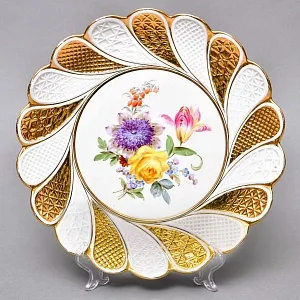 Антикварное Фарфоровое Блюдо - Тарелка «Букет с желтой розой», MEISSEN Германия, начало ХХ века.