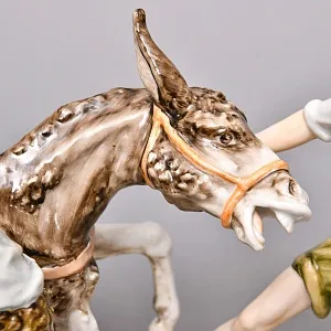 Редкость! Фарфоровая статуэтка «Мальчик и осел», KAISER Германия, 1970 - 1979 годы.