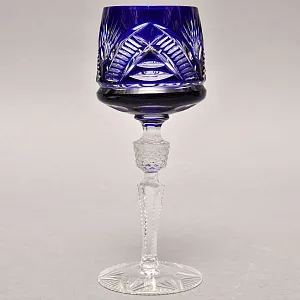 Хрустальный Бокал для вина серия «IMPERIAL» синего цвета, JOSEPHINENHUTTE Германия, 50-е годы ХХ века.