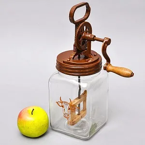 Старинная Кухонная Механическая Маслобойка, Стекло / Металл, Германия середина ХХ века. 