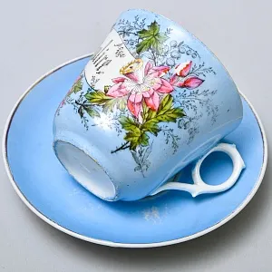 Антикварная Фарфороввая Чайная Пара «ПОЗДРАВЛЯЮ», Германия, конец XIX века.