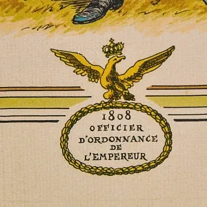 Антикварная Иллюстрация - Гравюра «Армия Наполеона - Офицер с донесением», Франция.