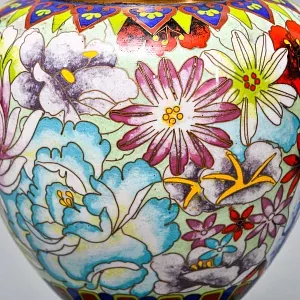 Декоративные Парные Вазы «Летний сад» в технике «Клуазоне» Н -30 см., Китай 50 -е годы ХХ века.