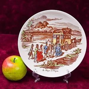 Антикварная Тарелка «Почтовый дилижанс - экспресс», Фаянс Sarreguemines, Франция конец XIX века.