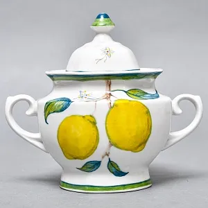 Авторский Чайный сервиз на 4 персоны «Лимоны», фарфор, ручная роспись, Гжель Россия -2000 г..