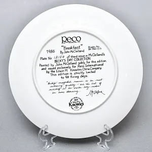 Коллекционная Фарфоровая Тарелка «День девочки Бекки. Завтрак», RECO США - 1986 год. 