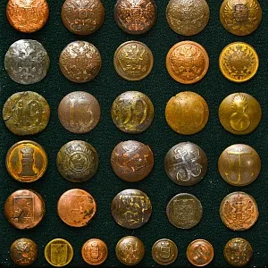 Коллекционное Настенное Панно - Картина «Старинные Латунные пуговицы», Россия конец XIX - начало ХХ века.