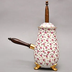 Фарфоровый Кувшин - Чайник для подачи горячего шоколада «РОЗЫ» с лопаткой, Limoges Франция.