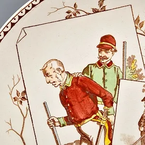 Антикварная Коллекционная тарелка «Охота на серну», Фаянс Sarreguemines Франция, конец XIX века. 