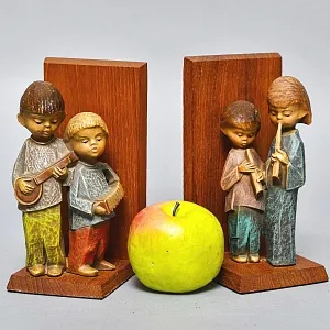 Букенды - Держатель - Ограничитель - Подставка для книг «Маленькие Музыканты», Дерево Германия - 60 гг.