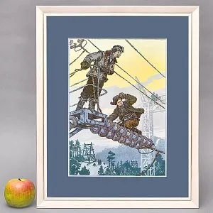 Агитационное Настенное Панно - Картина - Иллюстрация «Электрики - Монтажники», СССР - 60-е гг.