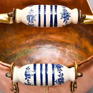 Классический Медный Зольник с  Фарфоровыми ручками, Кашпо Англия, середина ХХ века!