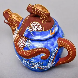 Чайный Сервиз на 6 персон «Синий Дракон», Фарфор SATSUMA Япония, середина ХХ века. 