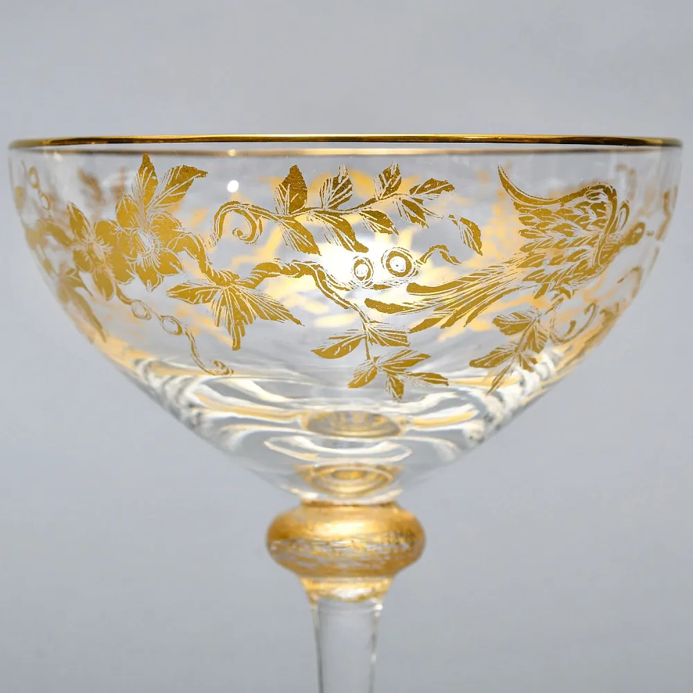 Хрустальные Фужеры для Шампанского - Креманки серия «Золотой Фазан», JOSEPHINENHUTTE, Германия -50 гг. 