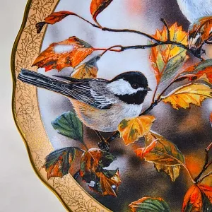 Коллекционная Фарфоровая тарелка «Птицы. Осенние синицы»,  Bradford Exchange Англия - 1996 год.