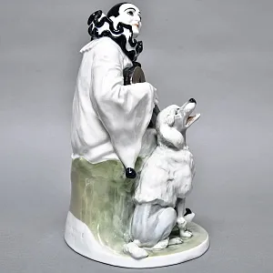 Антикварная Фарфоровая статуэтка «Пьеро с гитарой и пудель», Rosenthal Германия - 1924 год. 